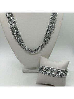 Vintage Sarah Coventry Necklace & Bracelet Silver-Tone 4 Strand Lightweight.